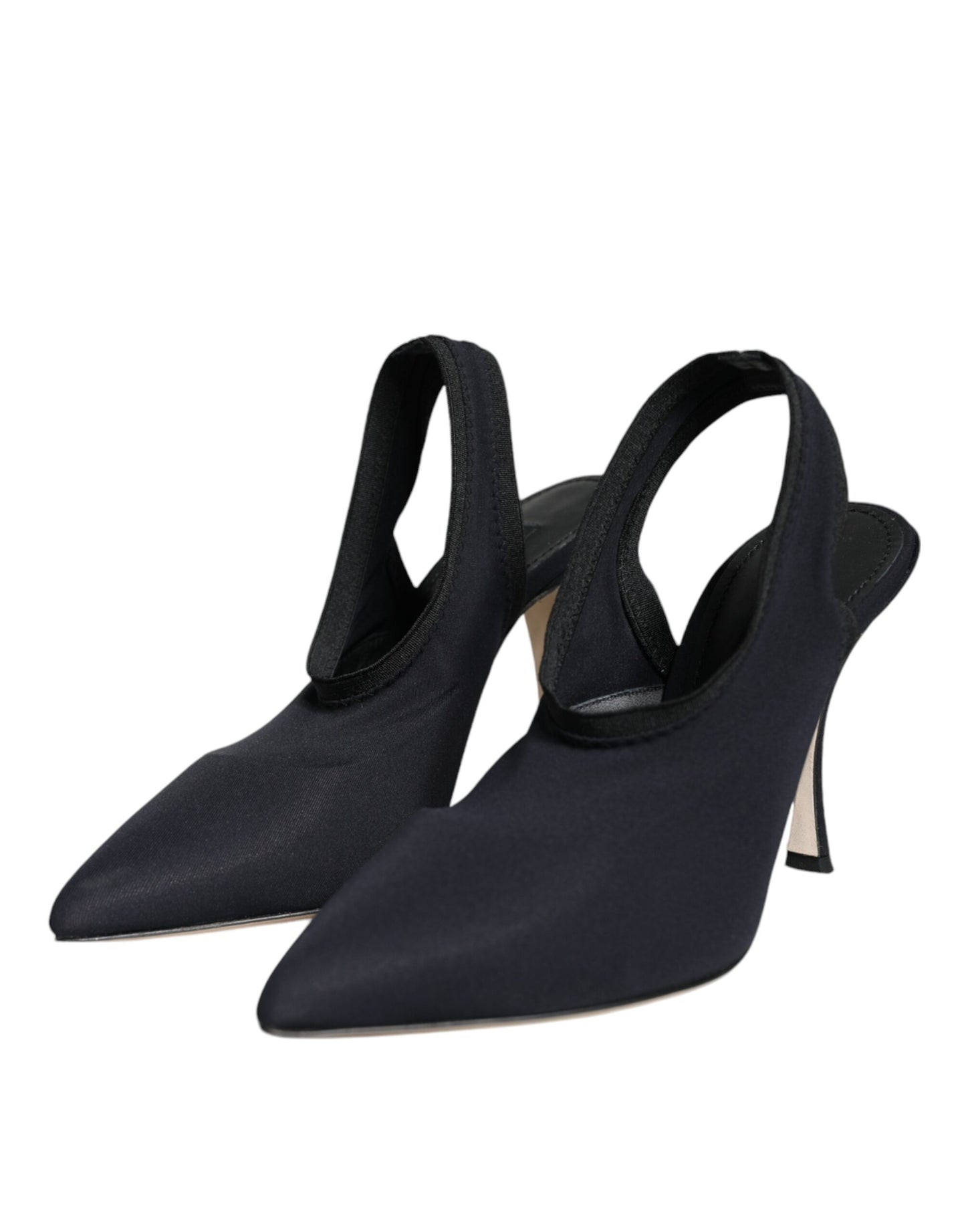 Dolce &amp; Gabbana Black Jersey Stretch Heels Slingback Shoes