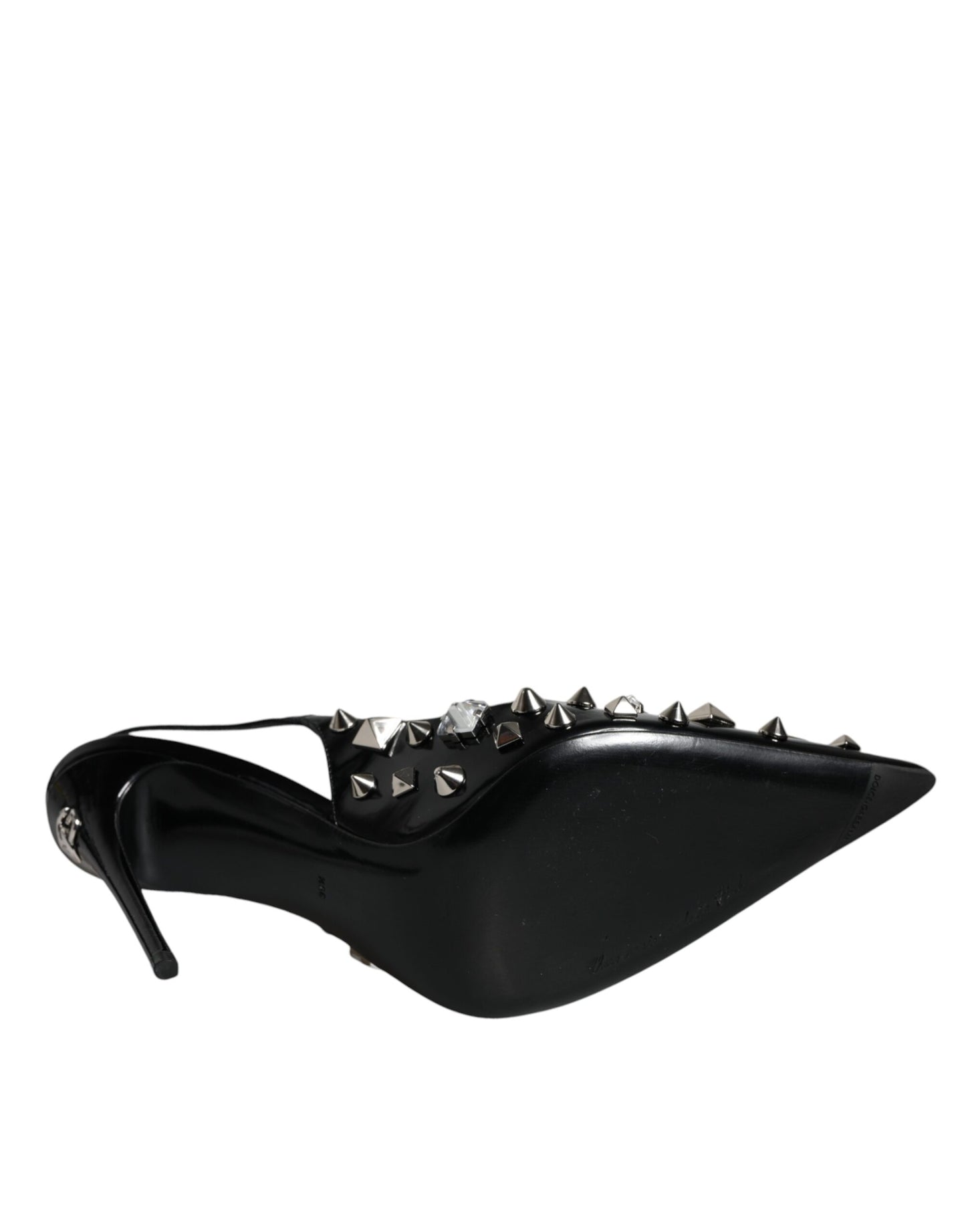 Dolce & Gabbana Black Leather Crystal Stud Slingback Shoes