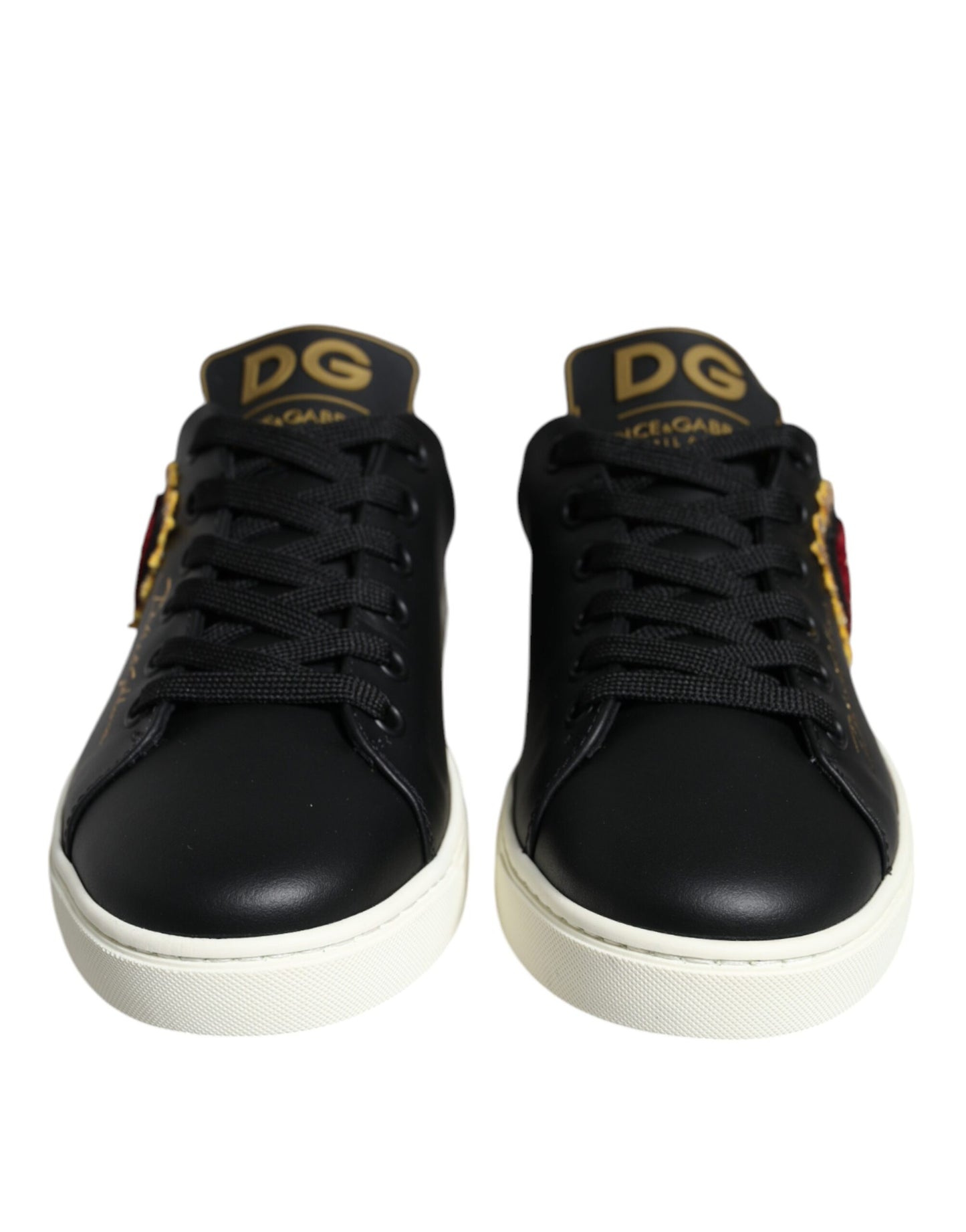 Dolce &amp; Gabbana Black Portofino Sacred Heart Sneakers Shoes