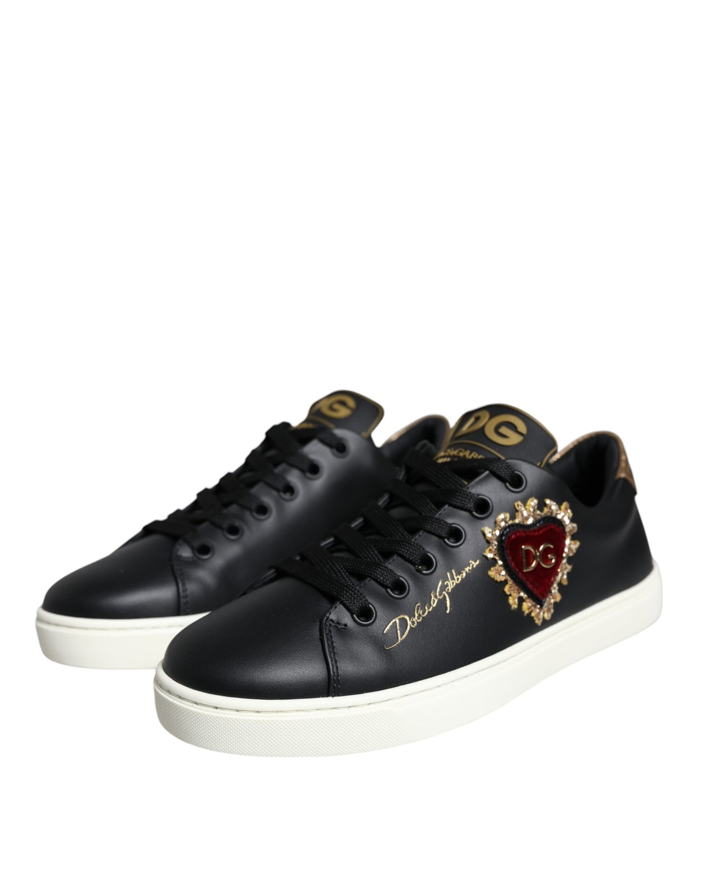 Dolce &amp; Gabbana Black Portofino Sacred Heart Sneakers Shoes