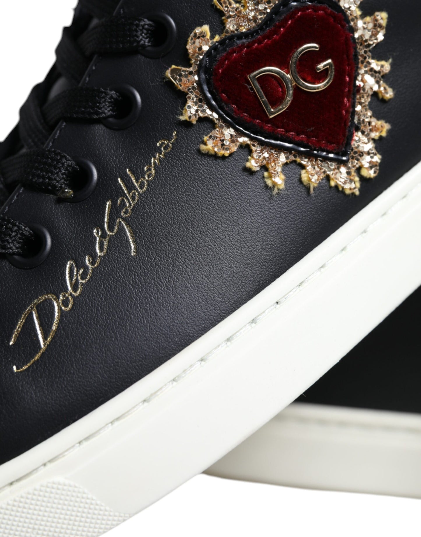 Dolce &amp; Gabbana Black Portofino Sacred Heart Sneakers Shoes