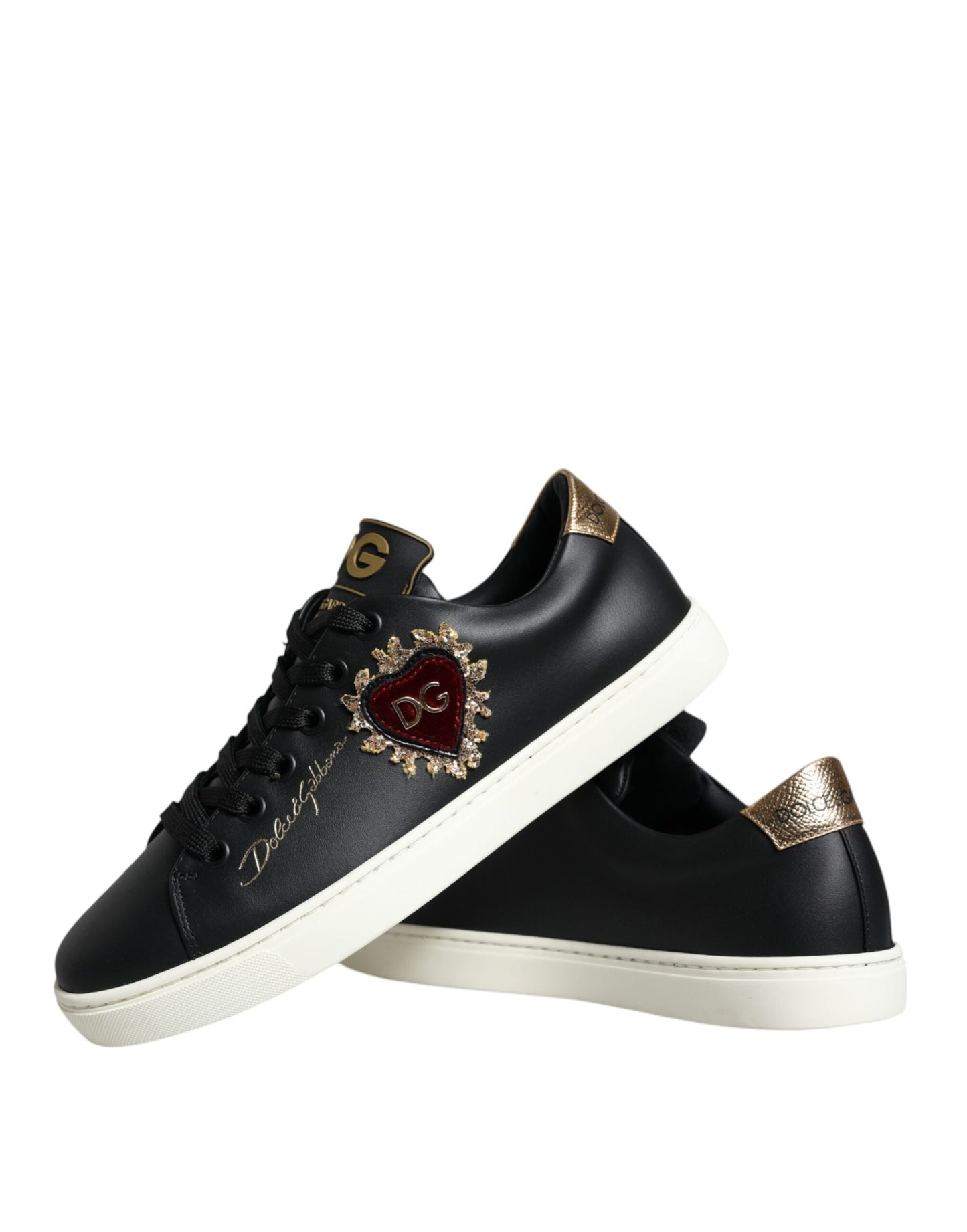 Dolce &amp; Gabbana Black Portofino Sacred Heart Sneakers Shoes