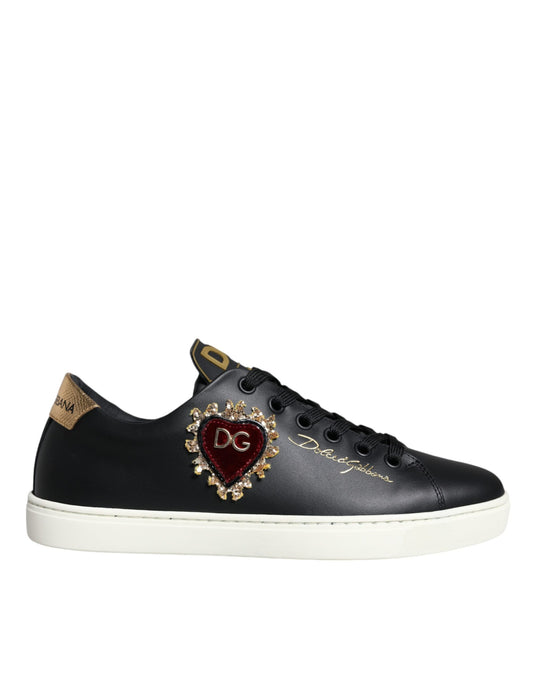 Dolce &amp; Gabbana Black Portofino Sacred Heart Sneakers Shoes