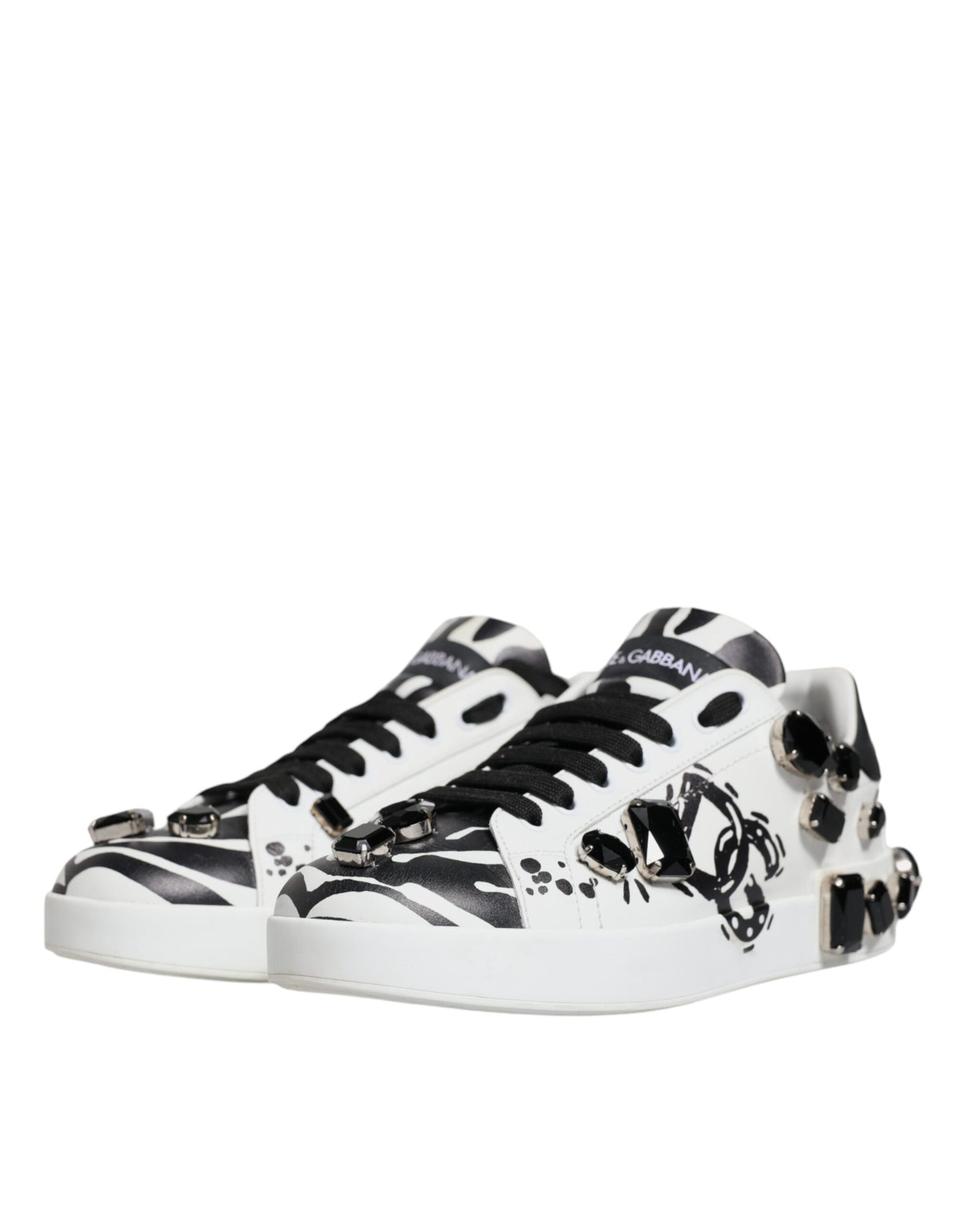 Dolce &amp; Gabbana White Crystal Portofino Low Top Sneaker Shoes