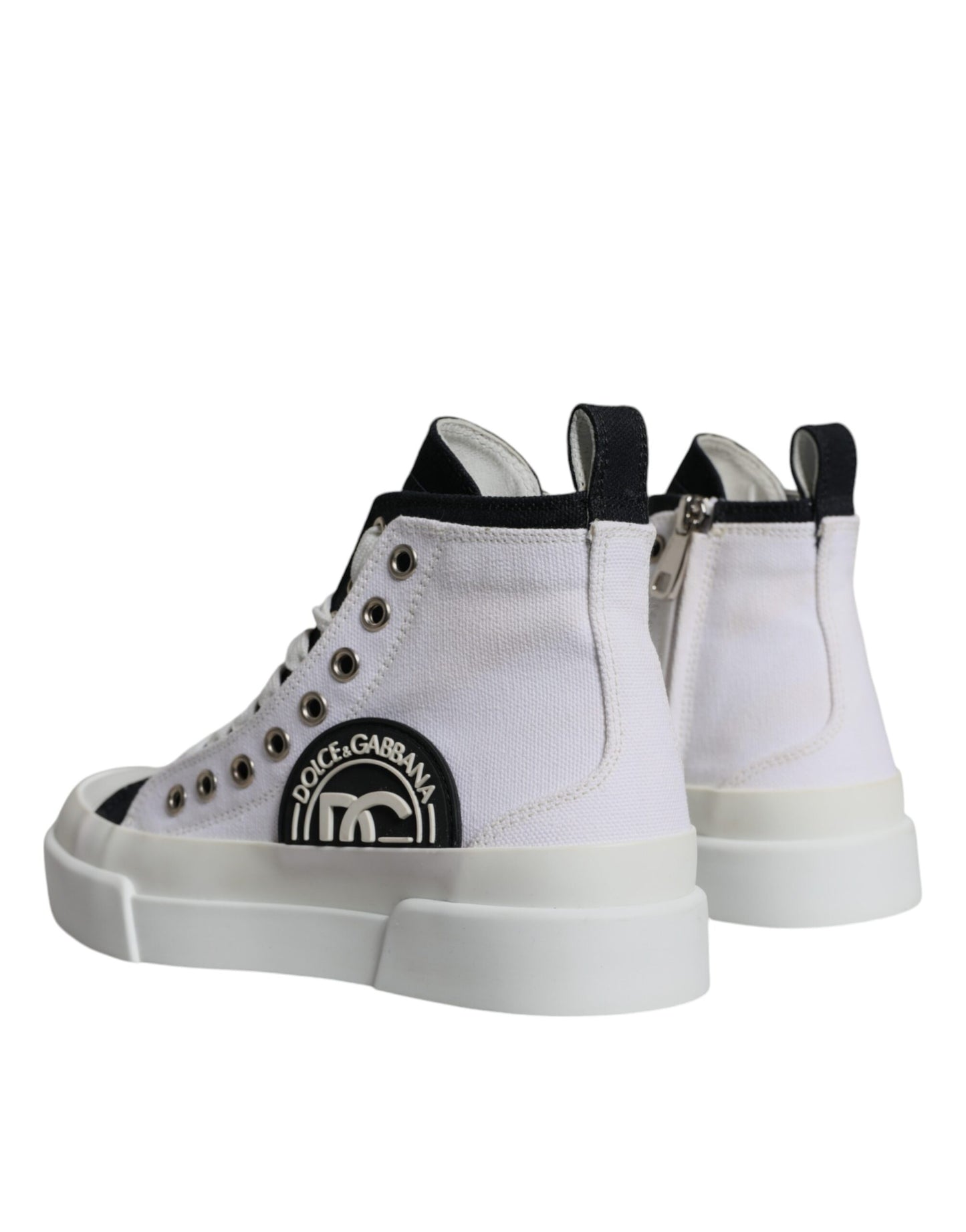 Dolce &amp; Gabbana White Black Canvas Logo Mid Top Sneakers Shoes