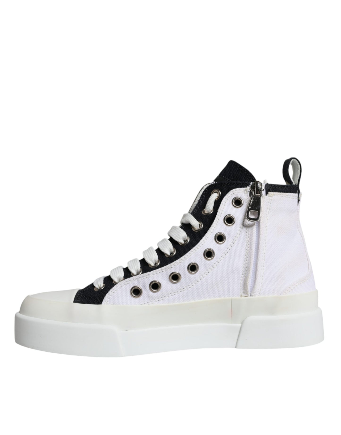 Dolce &amp; Gabbana White Black Canvas Logo Mid Top Sneakers Shoes