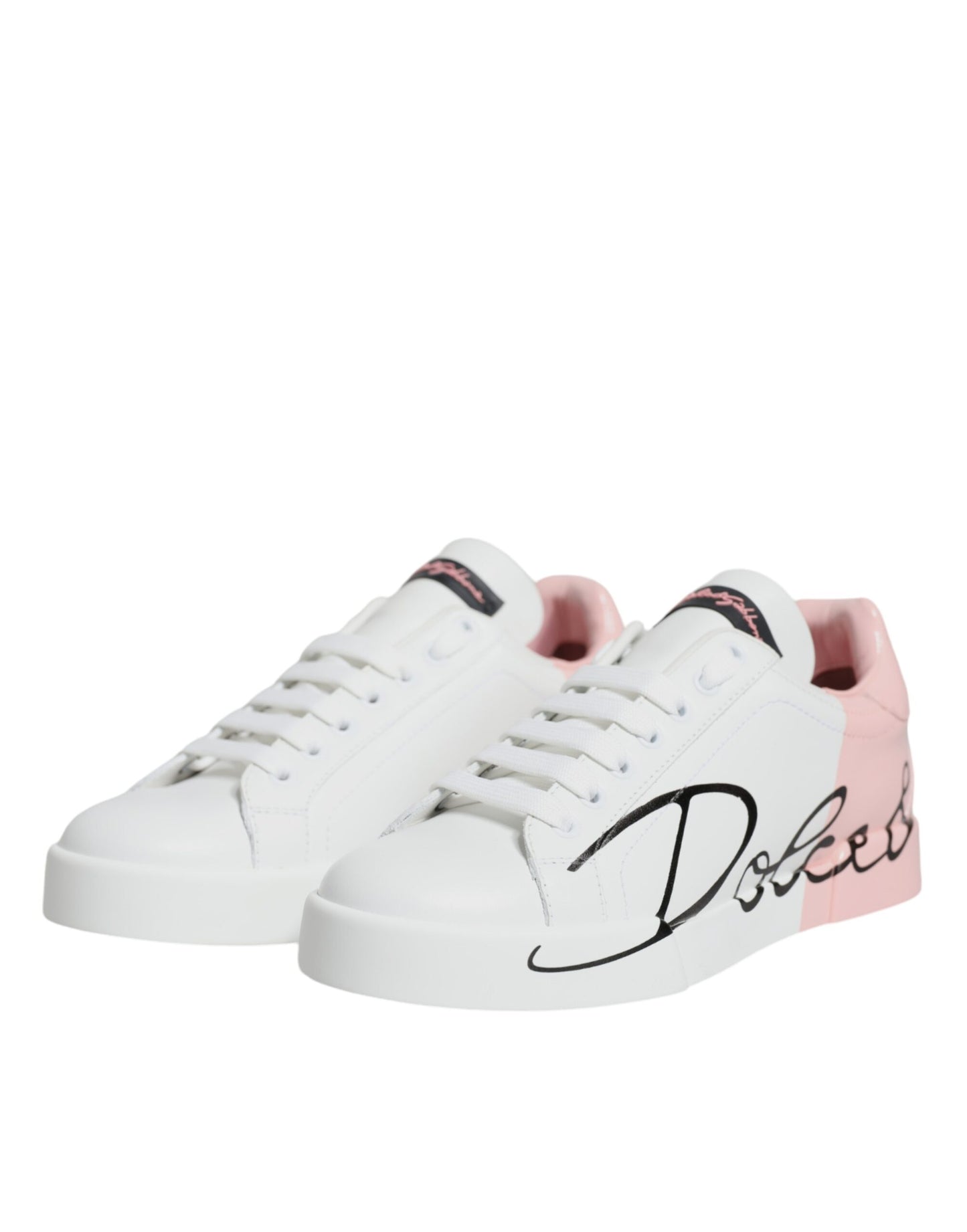 Dolce & Gabbana White Pink Portofino Low Top Sneakers Shoes