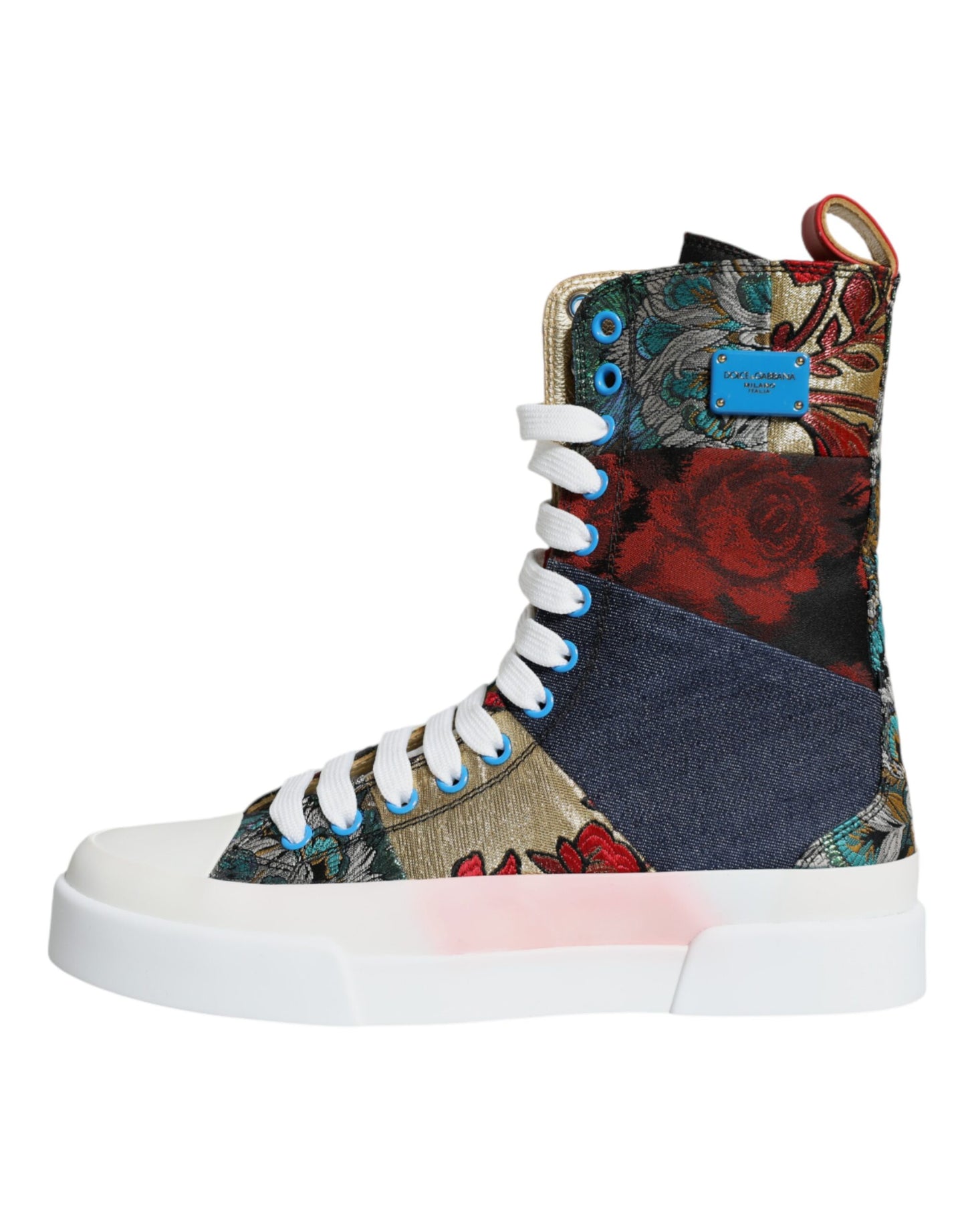 Dolce &amp; Gabbana Multicolor Patchwork Logo High Top Sneakers Shoes