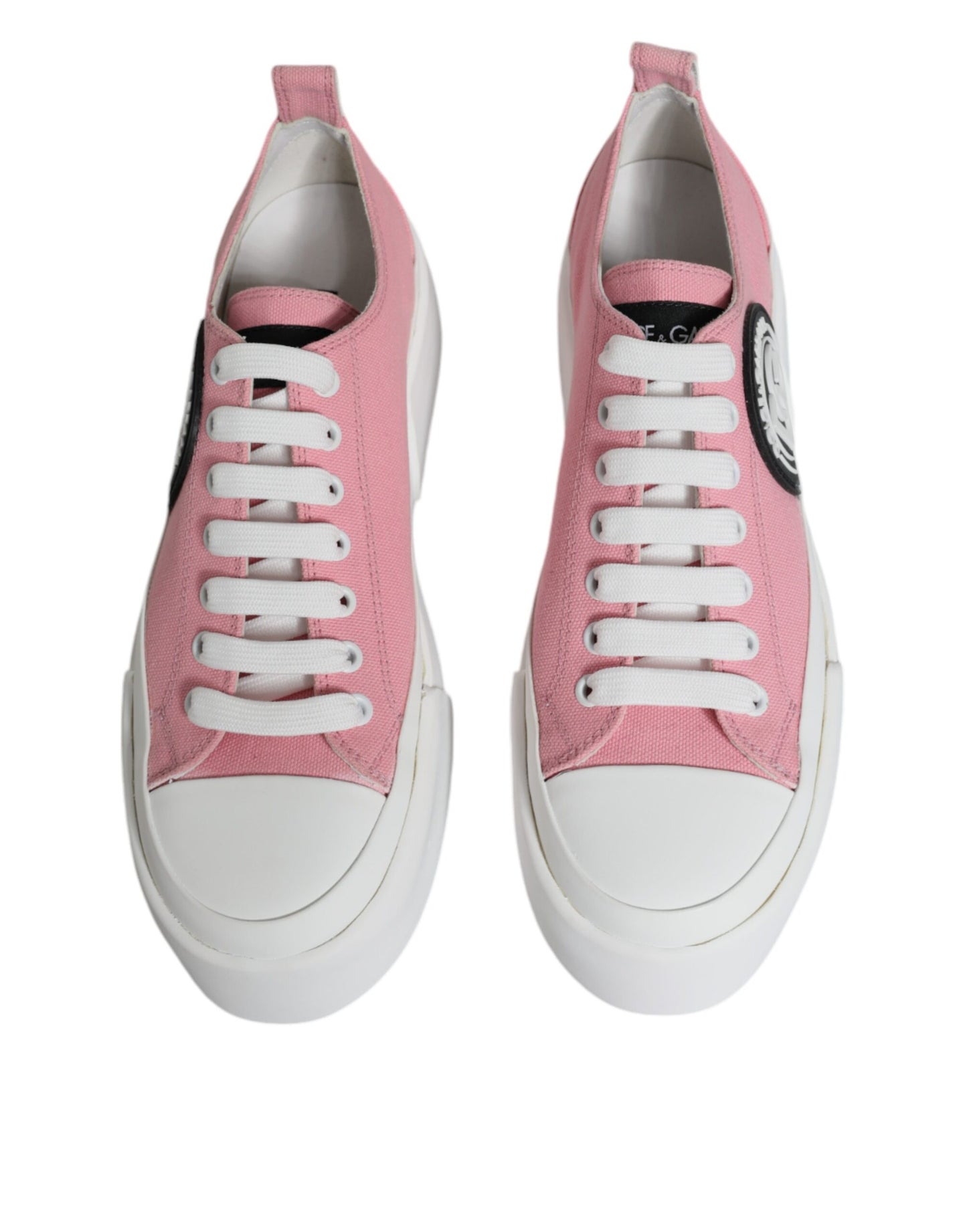 Dolce &amp; Gabbana Pink White Canvas Logo Low Top Sneakers Shoes