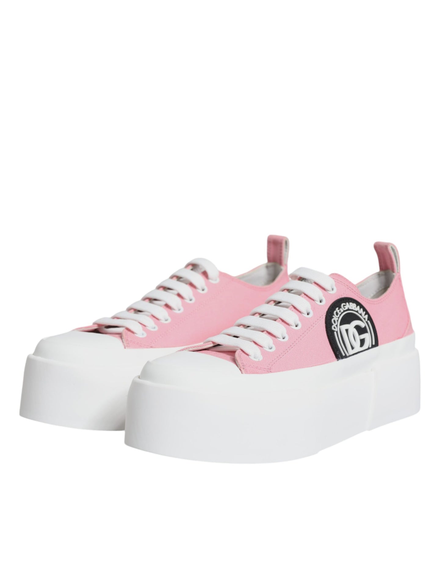 Dolce &amp; Gabbana Pink White Canvas Logo Low Top Sneakers Shoes