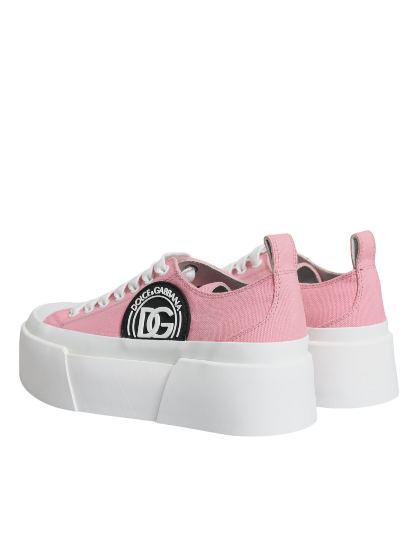 Dolce &amp; Gabbana Pink White Canvas Logo Low Top Sneakers Shoes