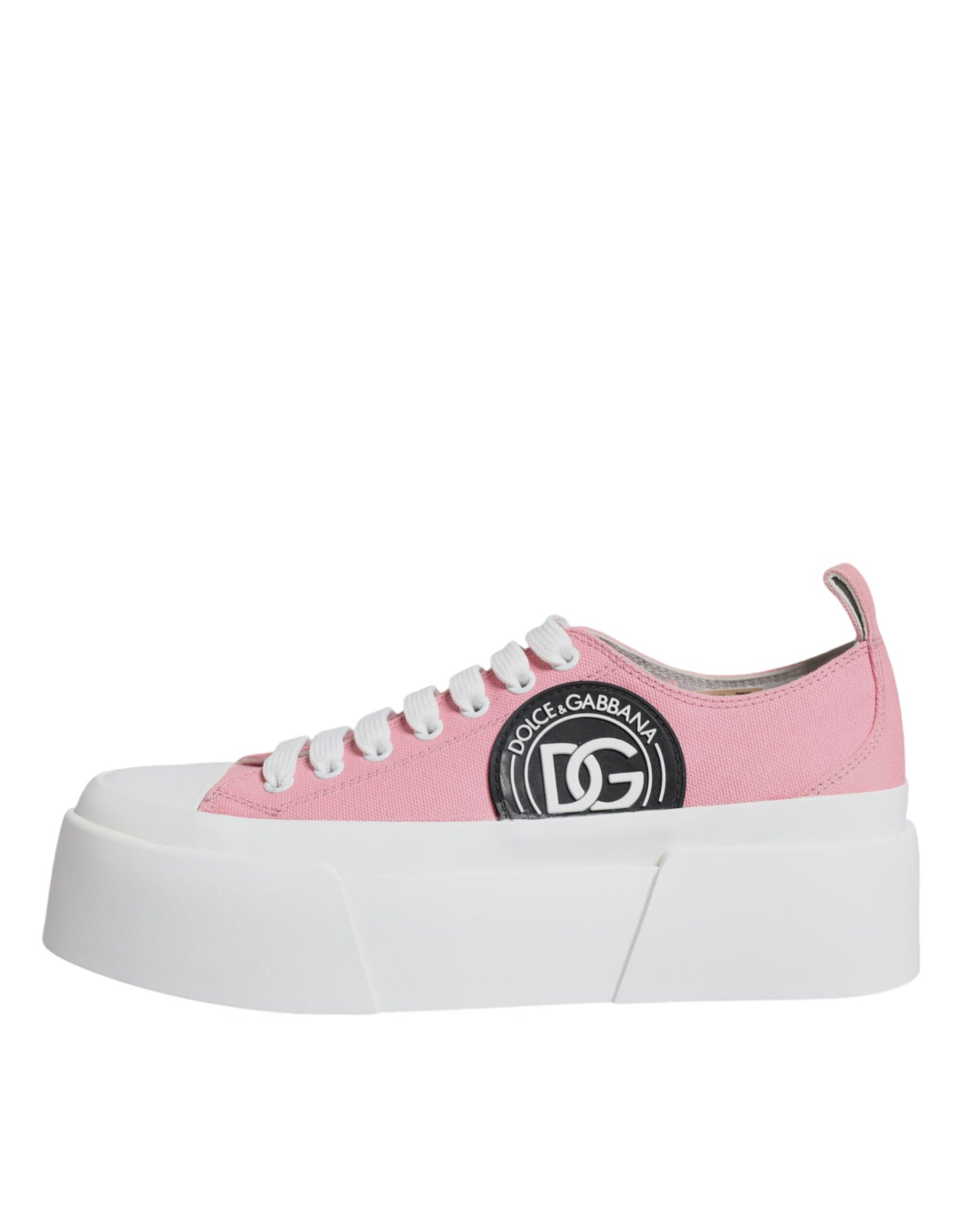 Dolce &amp; Gabbana Pink White Canvas Logo Low Top Sneakers Shoes