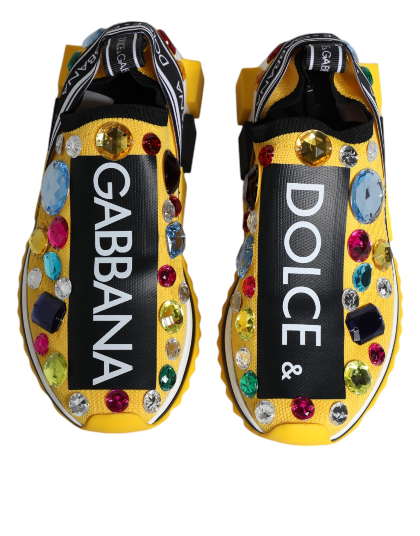 Dolce &amp; Gabbana Yellow Sorrento Crystals Low Top Sneakers Shoes