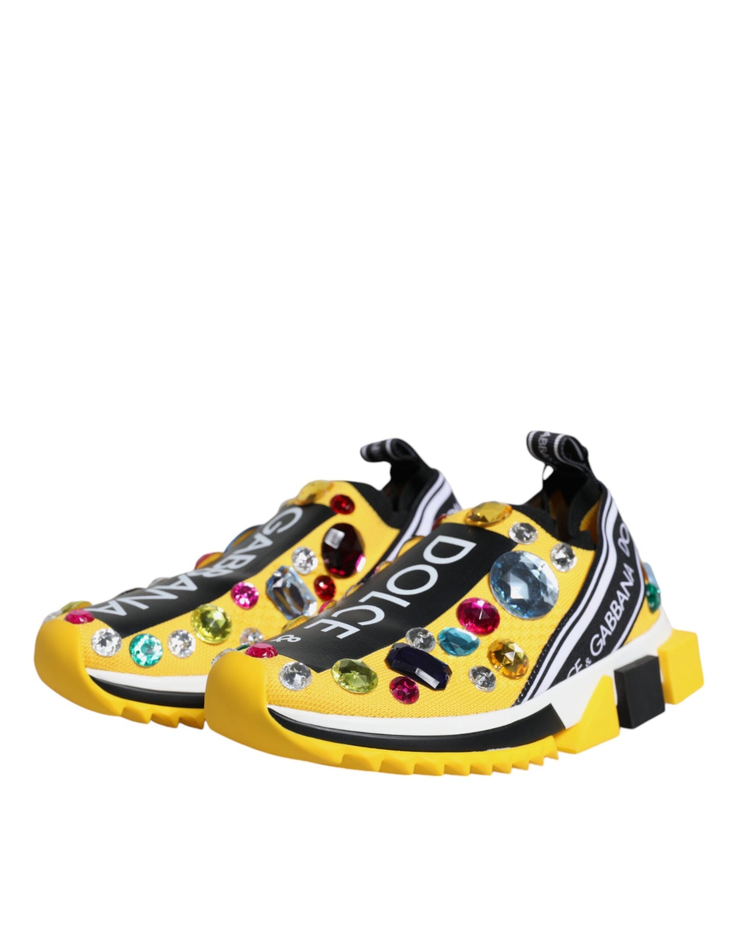 Dolce &amp; Gabbana Yellow Sorrento Crystals Low Top Sneakers Shoes