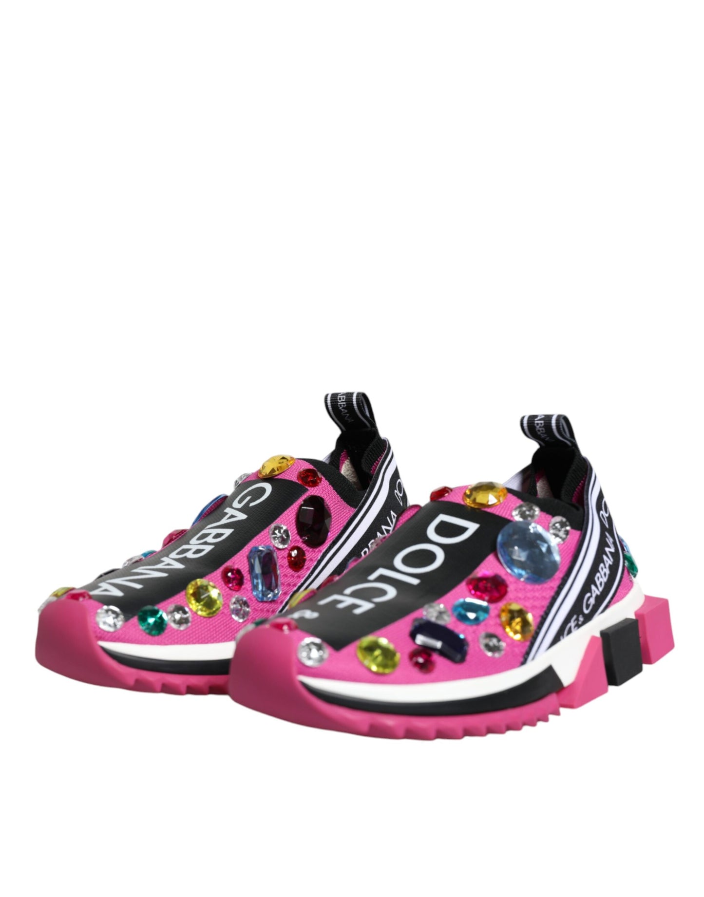 Dolce &amp; Gabbana Pink Sorrento Crystals Low Top Sneakers Shoes