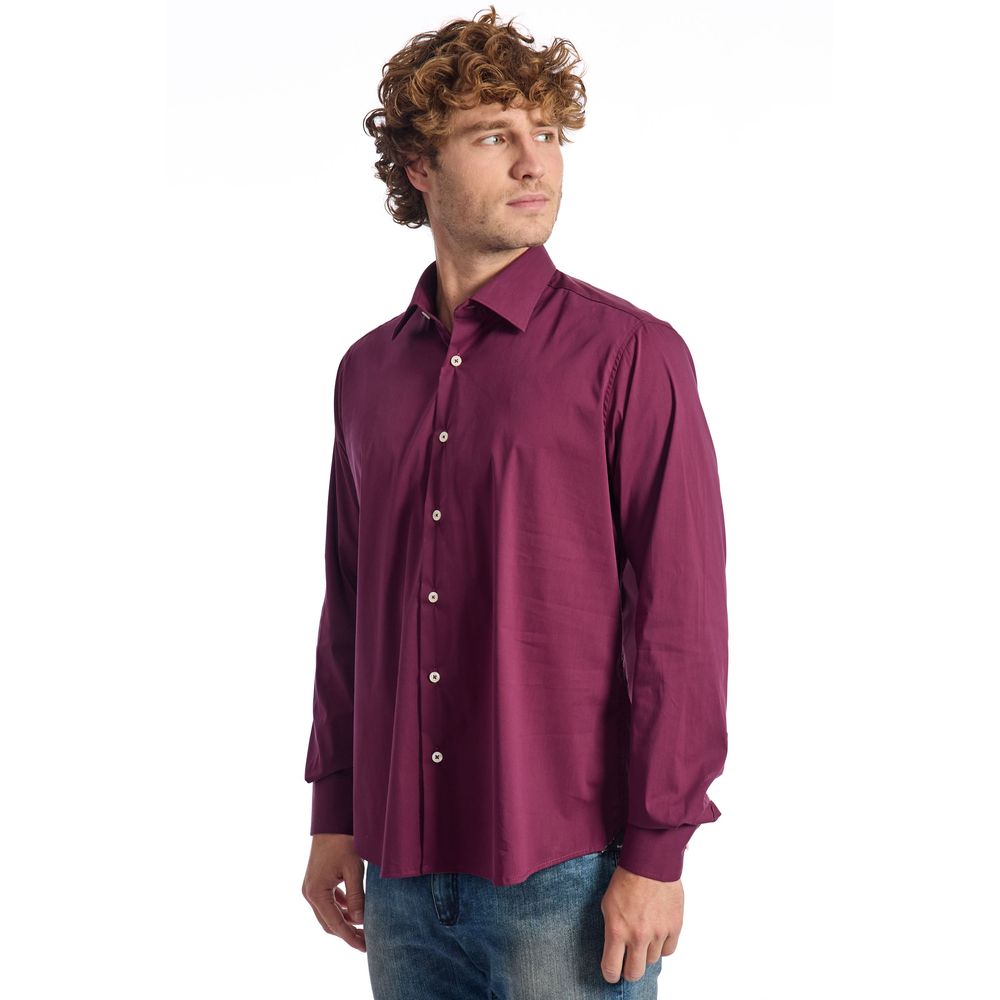 Baldinini Trend Burgundy Cotton Men Shirt