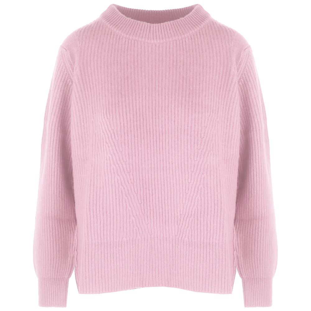 Malo Pink Cashmere Women Sweater with Ribbed Embroidery