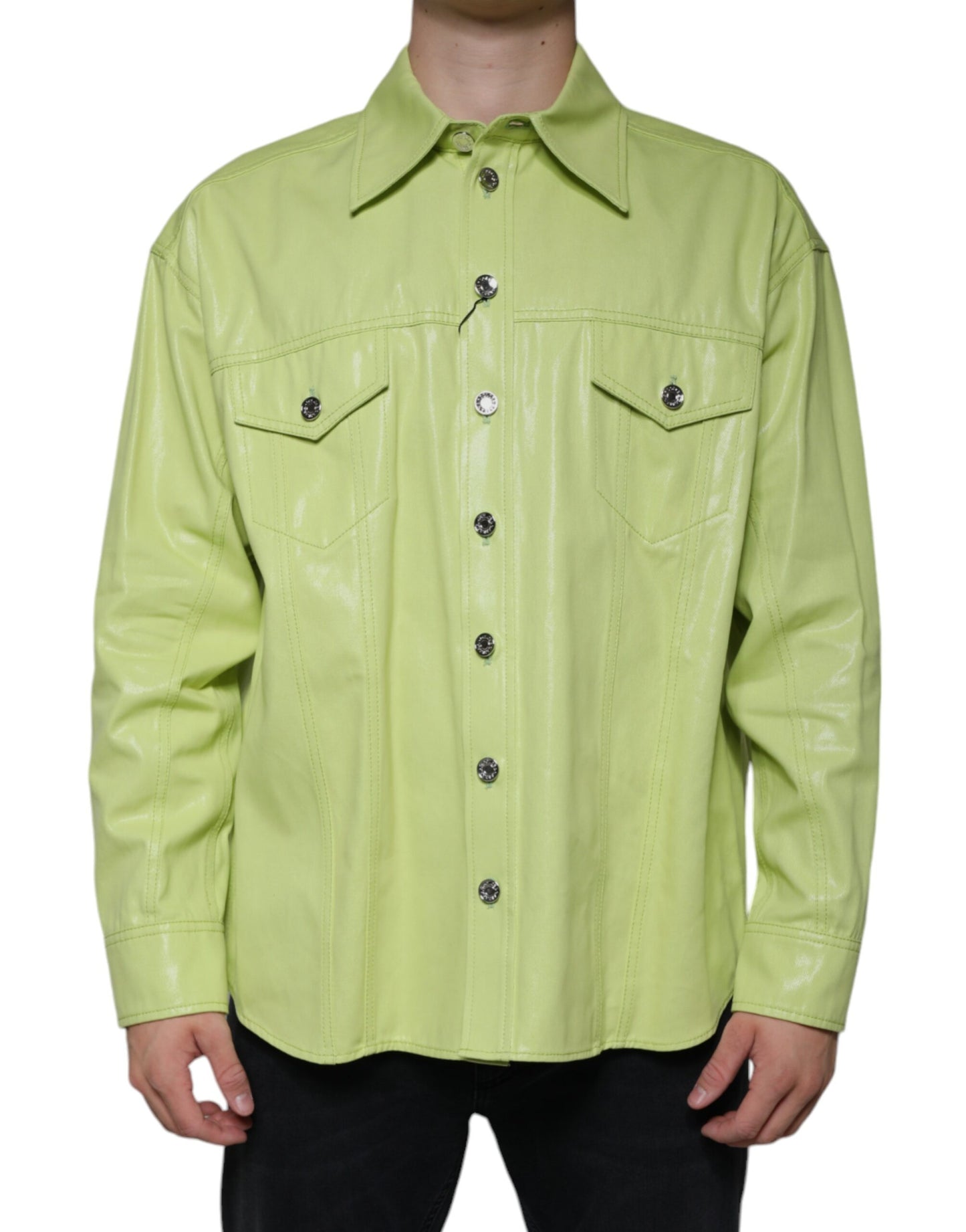 Dolce & Gabbana Green Cotton Collared Men Button Down Shirt