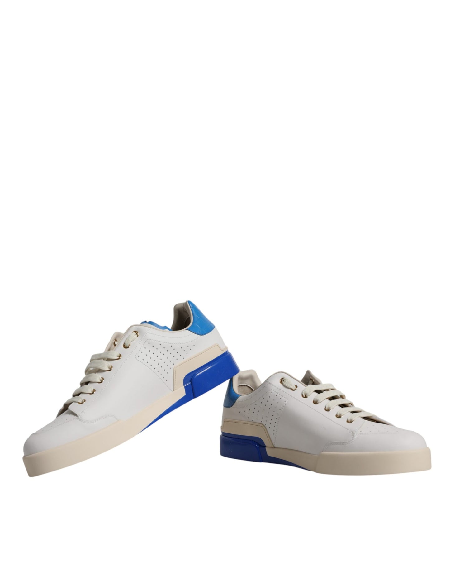 Dolce & Gabbana White Blue Perforated Low Top Sneakers Shoes