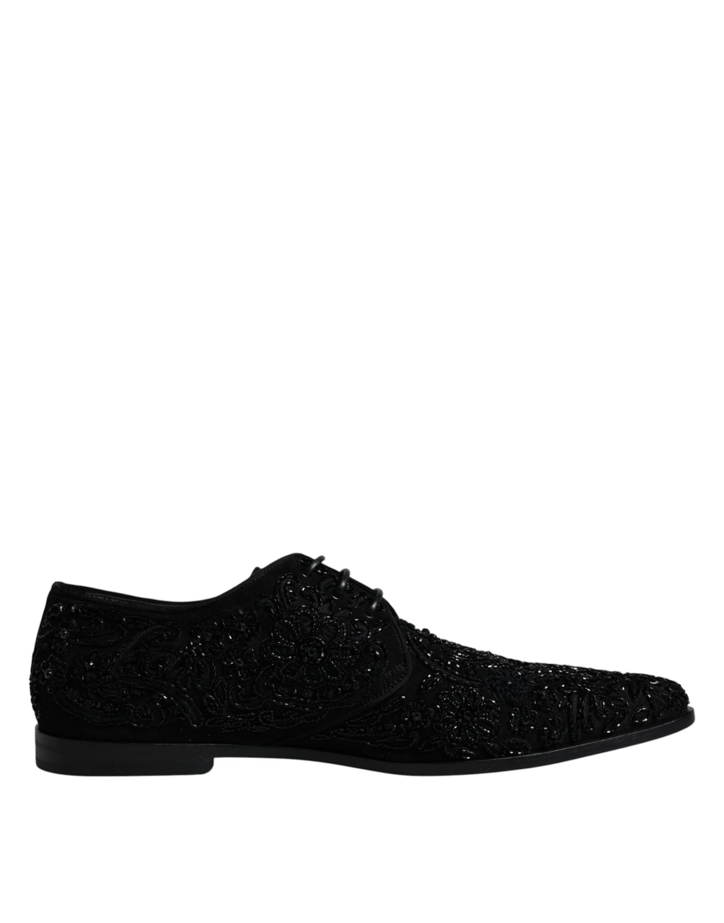 Dolce & Gabbana Black Embellished Suede Derby Formal Shoes