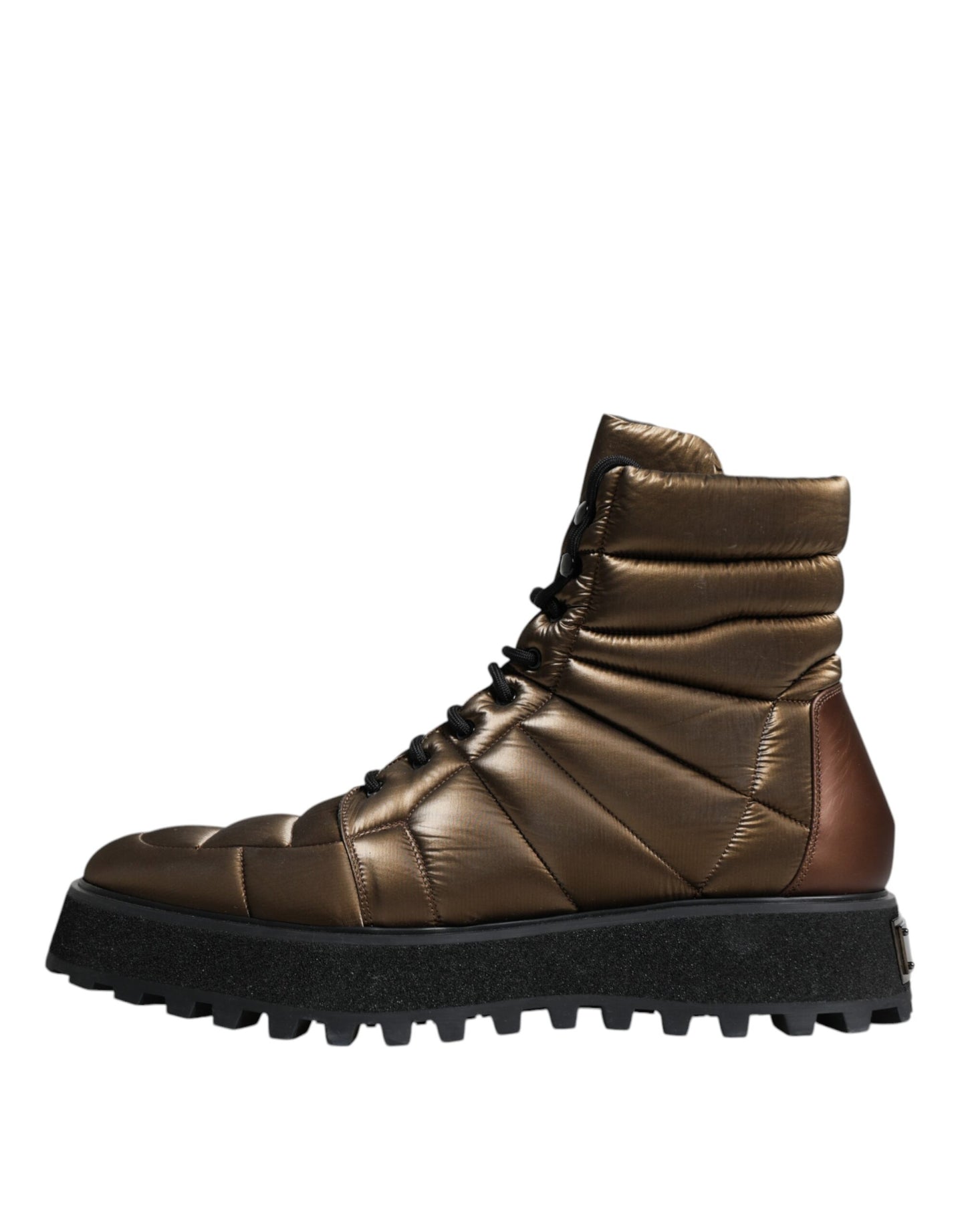 Dolce & Gabbana Bronze Padded Mid Calf Lace Up Boots Shoes