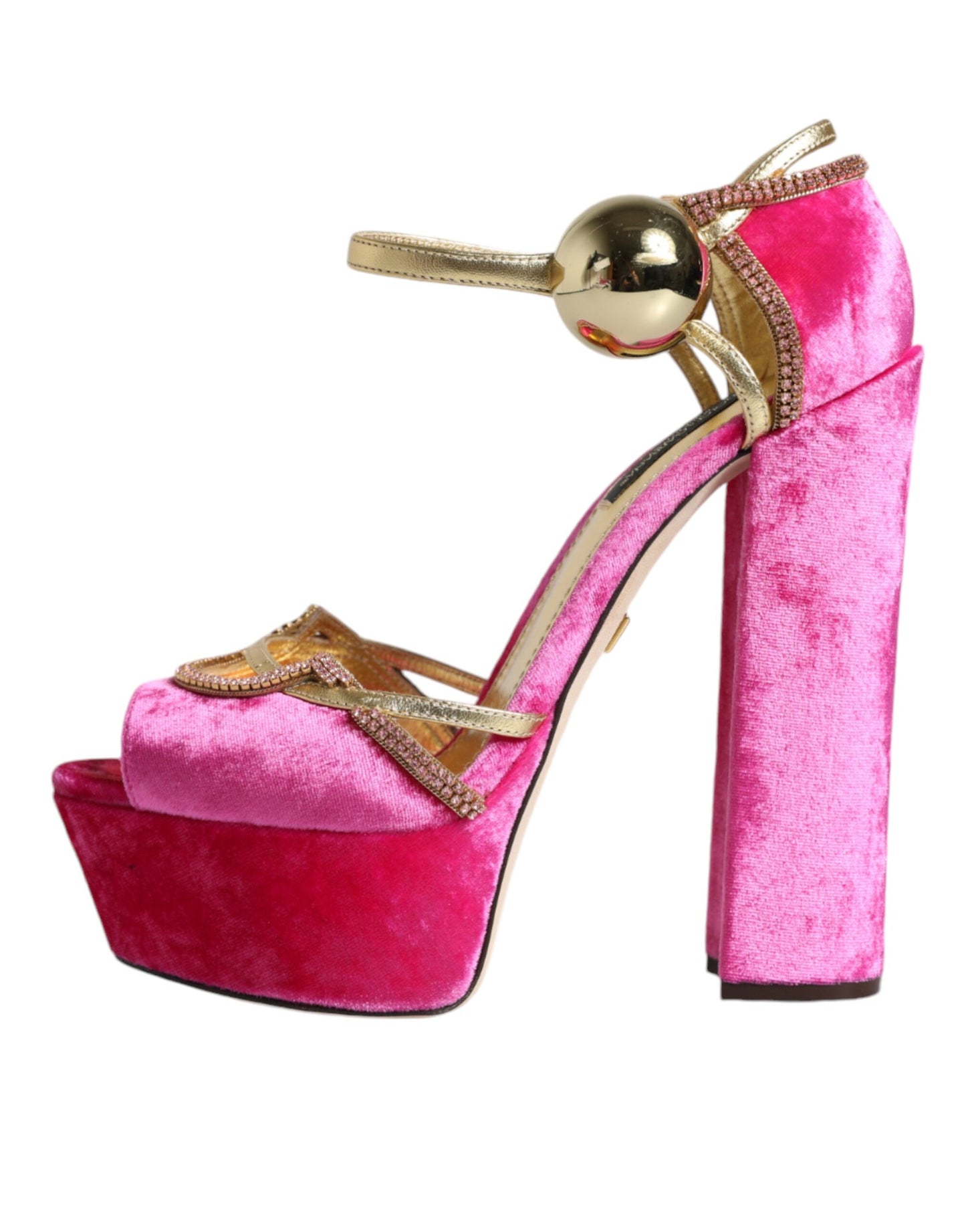 Dolce & Gabbana Pink Velvet Platform Ankle Strap Heel Sandals Shoes