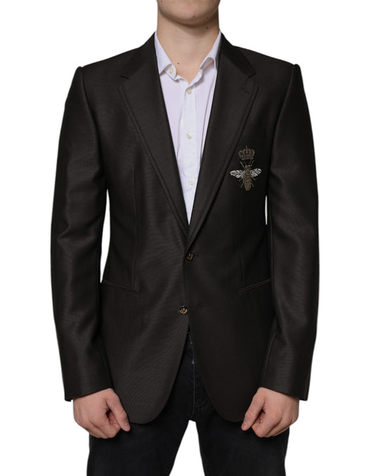 Dolce & Gabbana Black Bee Wool Single Breasted Formal Blazer