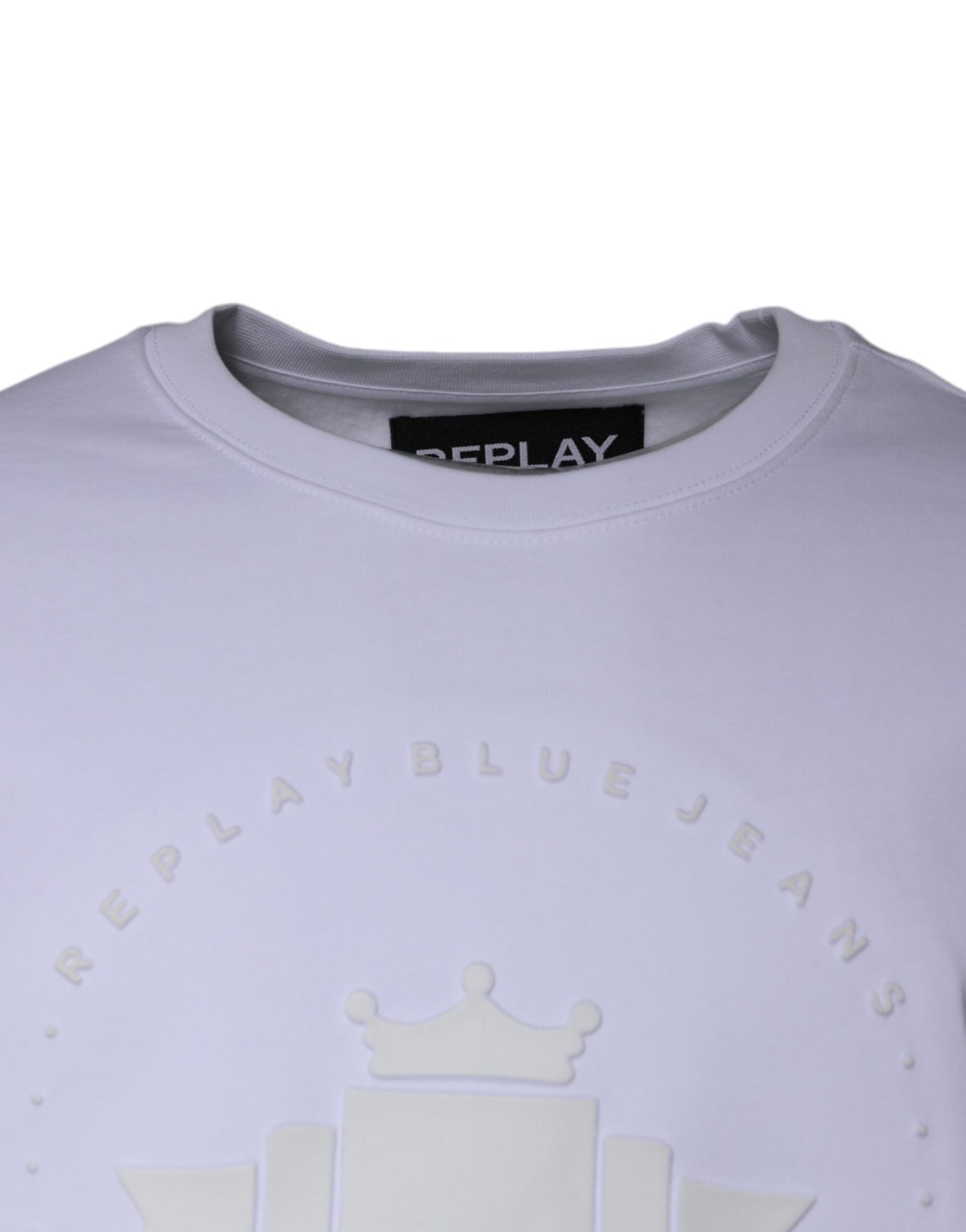 Replay White Embossed Logo Crew Neck Men Sweatshirt Sweater