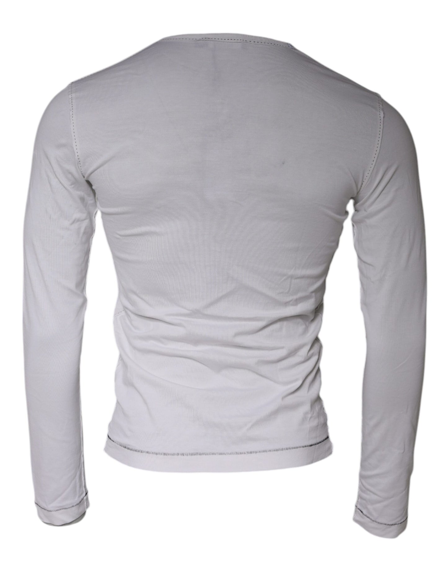 Dolce & Gabbana White Cotton Buttoned Long Sleeves T-shirt