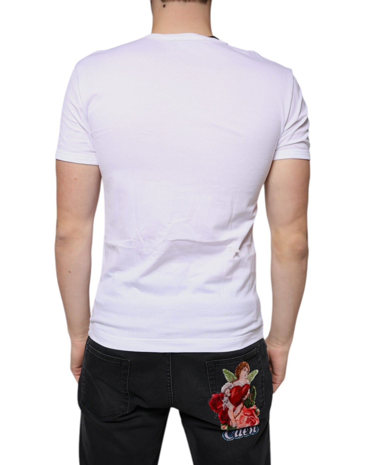 Dolce & Gabbana White Cotton V-neck Short Sleeves T-shirt