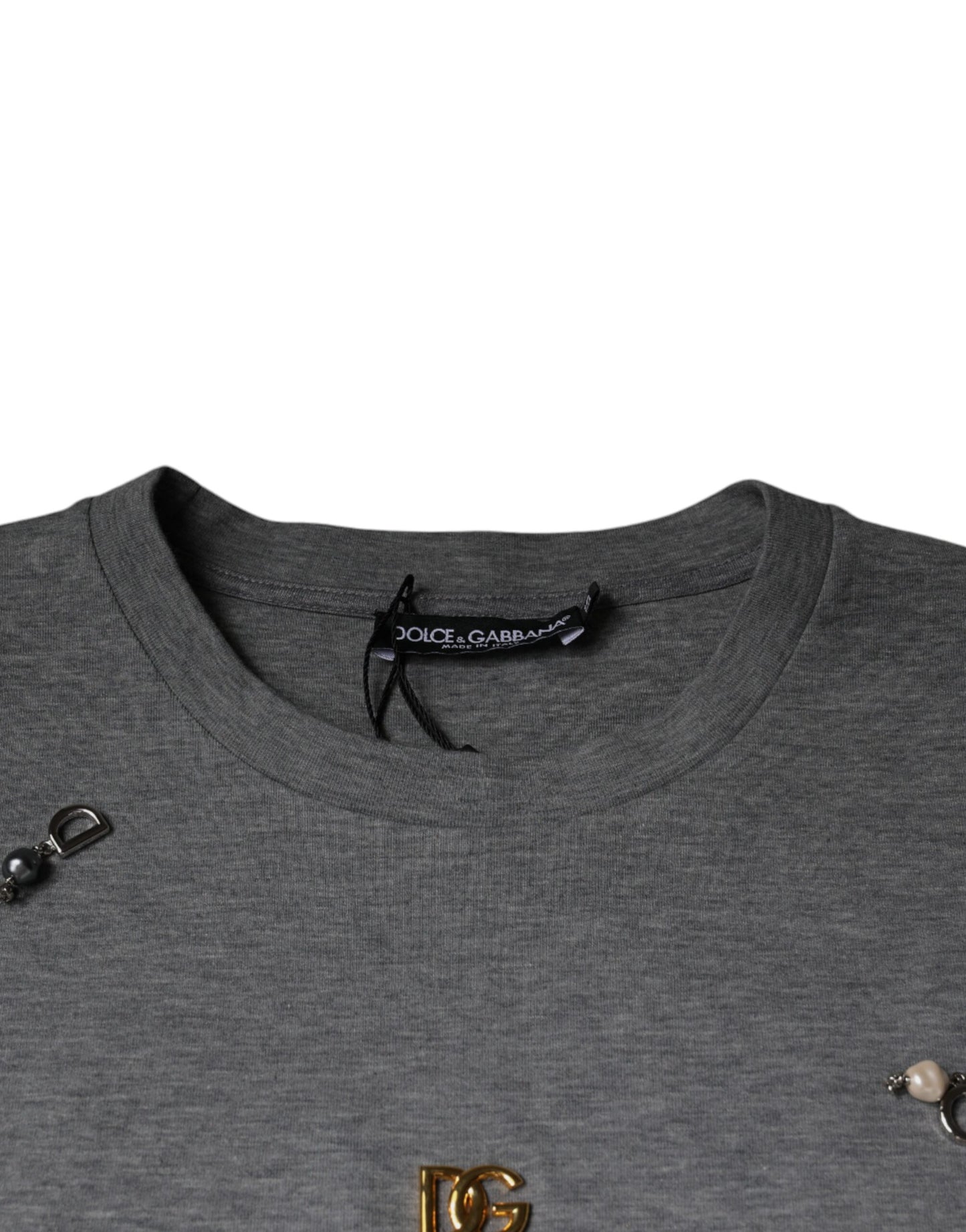 Dolce & Gabbana Gray Cotton Blend Embellished Tee T-shirt