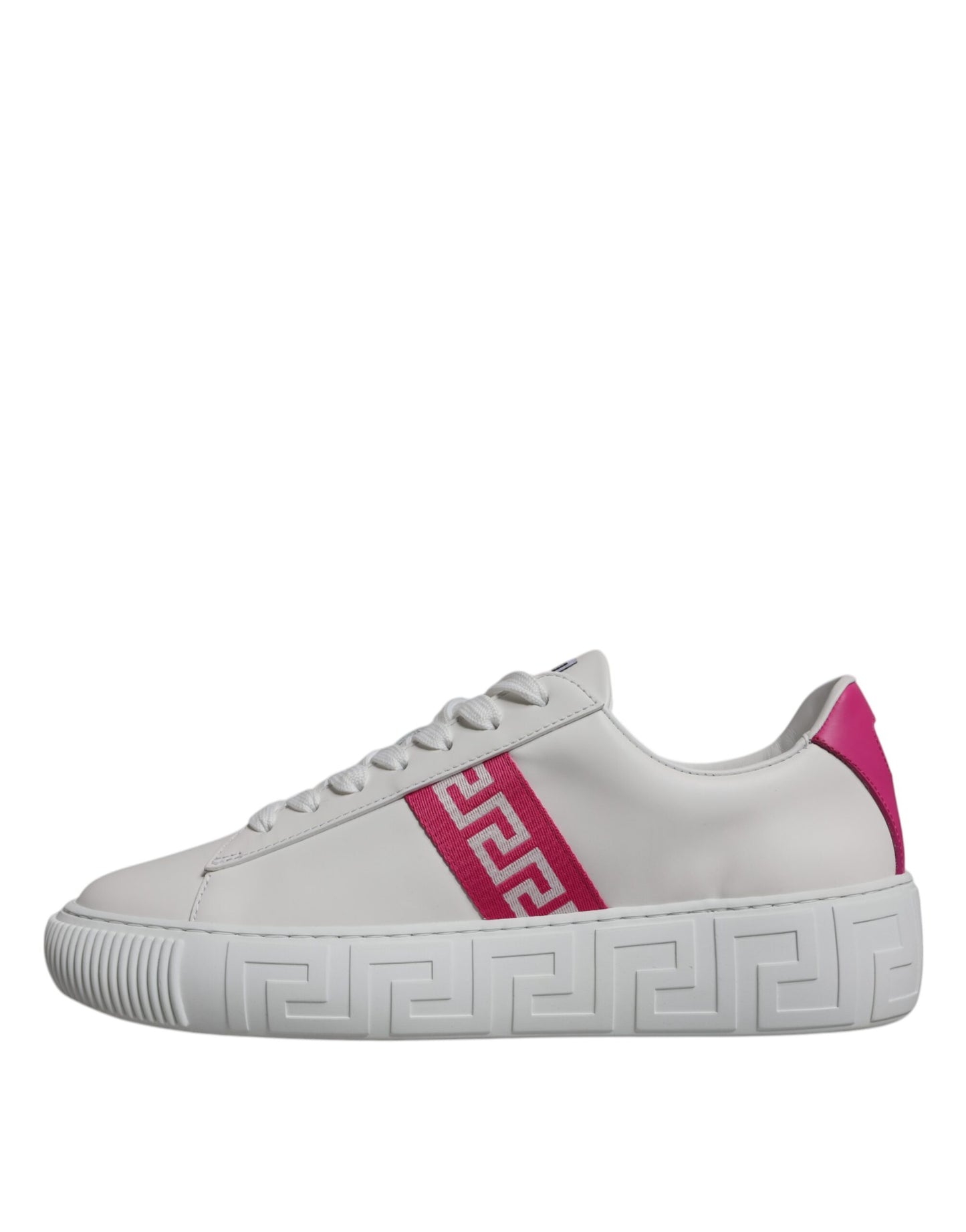 Versace White Pink Greca Print Platform Low Top Sneakers Shoes