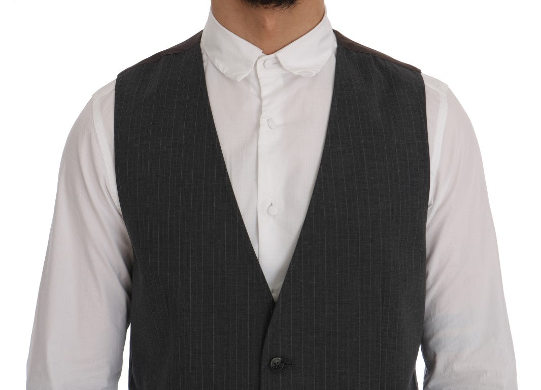 Dolce & Gabbana Elegant Striped Gray Waistcoat Vest