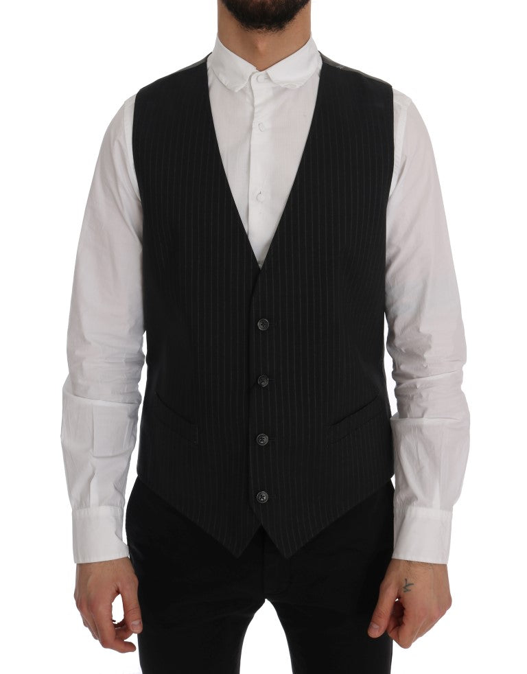 Dolce & Gabbana Elegant Striped Gray Waistcoat Vest