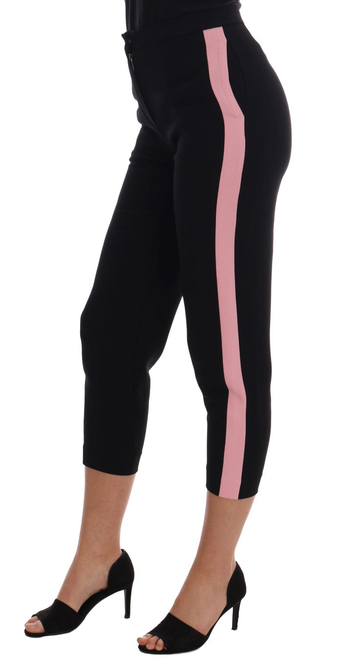 Dolce & Gabbana Chic Black Capri Pants with Pink Side Stripes