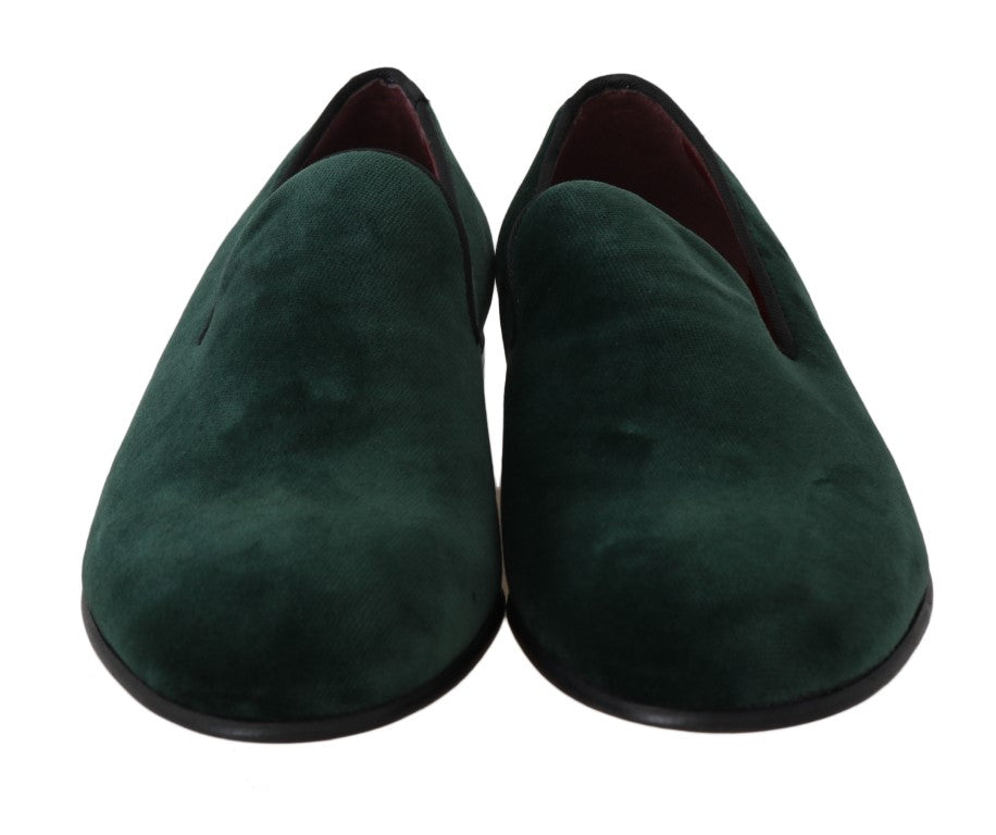 Dolce &amp; Gabbana Elegant Green Suede Slip-On Loafers