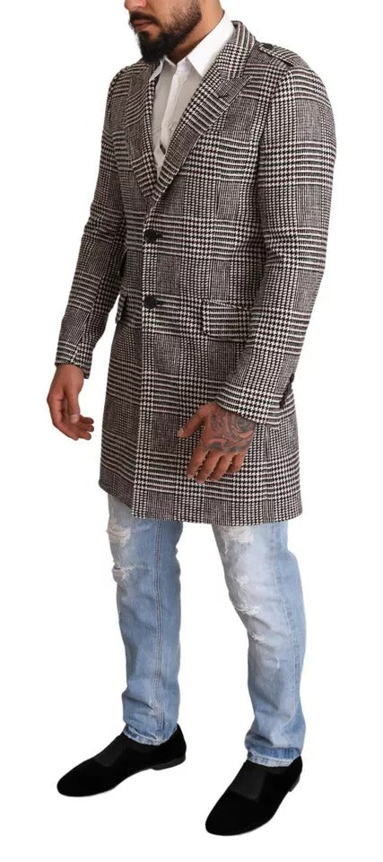 Dolce & Gabbana Gray Check Plaid Long Trench Coat Jacket