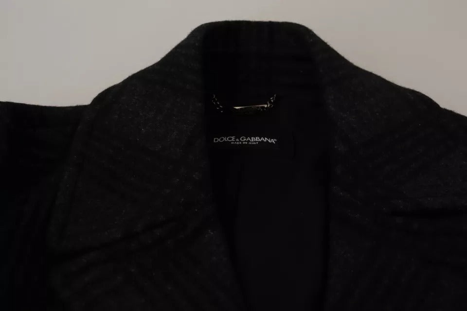 Dolce & Gabbana Black Trench Coat Check Wool Jacket