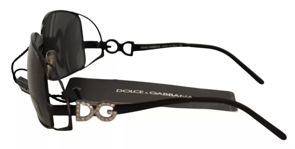 Dolce & Gabbana DG2016B Black Metal Frame DG Crystal Logo Sunglasses