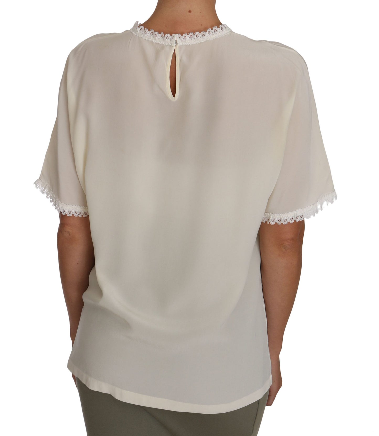 Dolce &amp; Gabbana Cream Silk Lace-Detailed Blouse Top