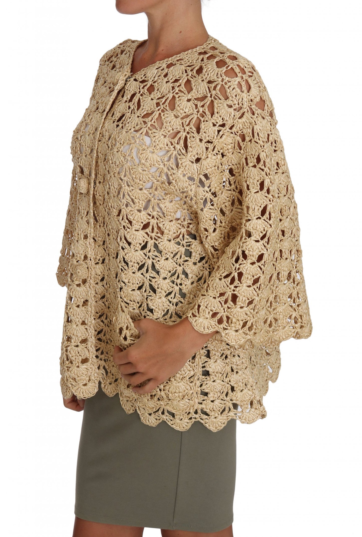 Dolce & Gabbana Chic Beige Crochet Raffia Cardigan