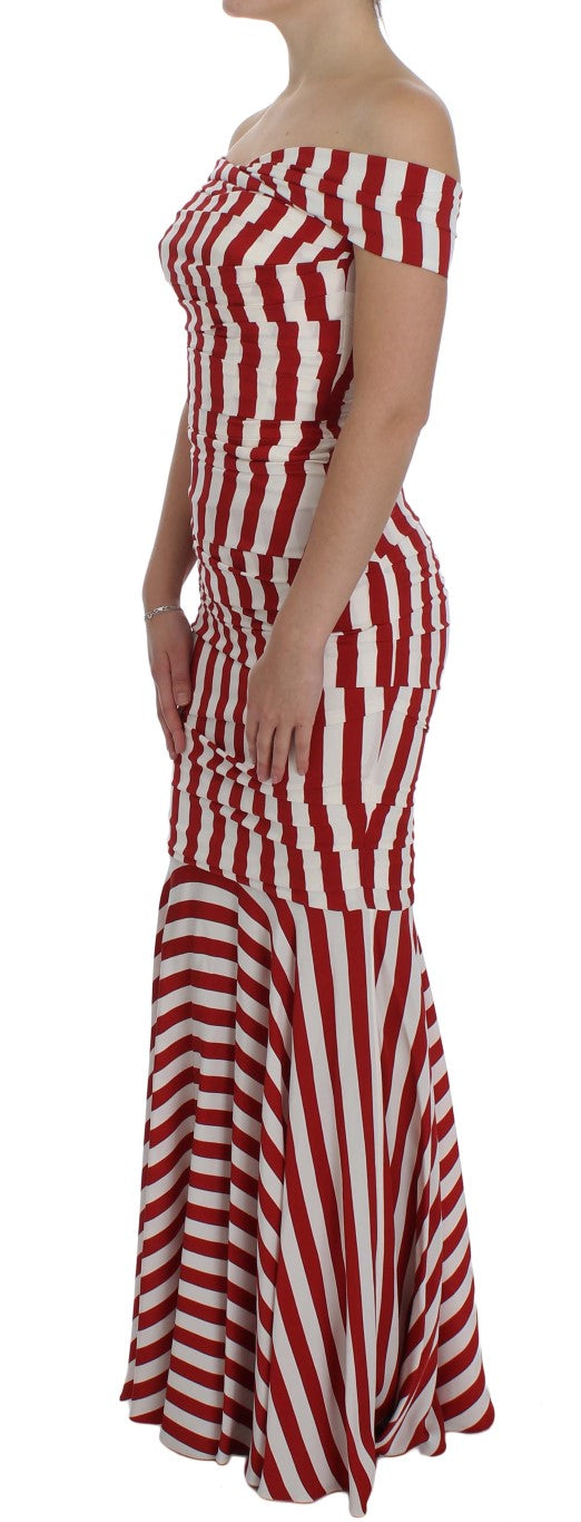 Dolce & Gabbana Elegant Red and White Striped Silk Bodycon Dress