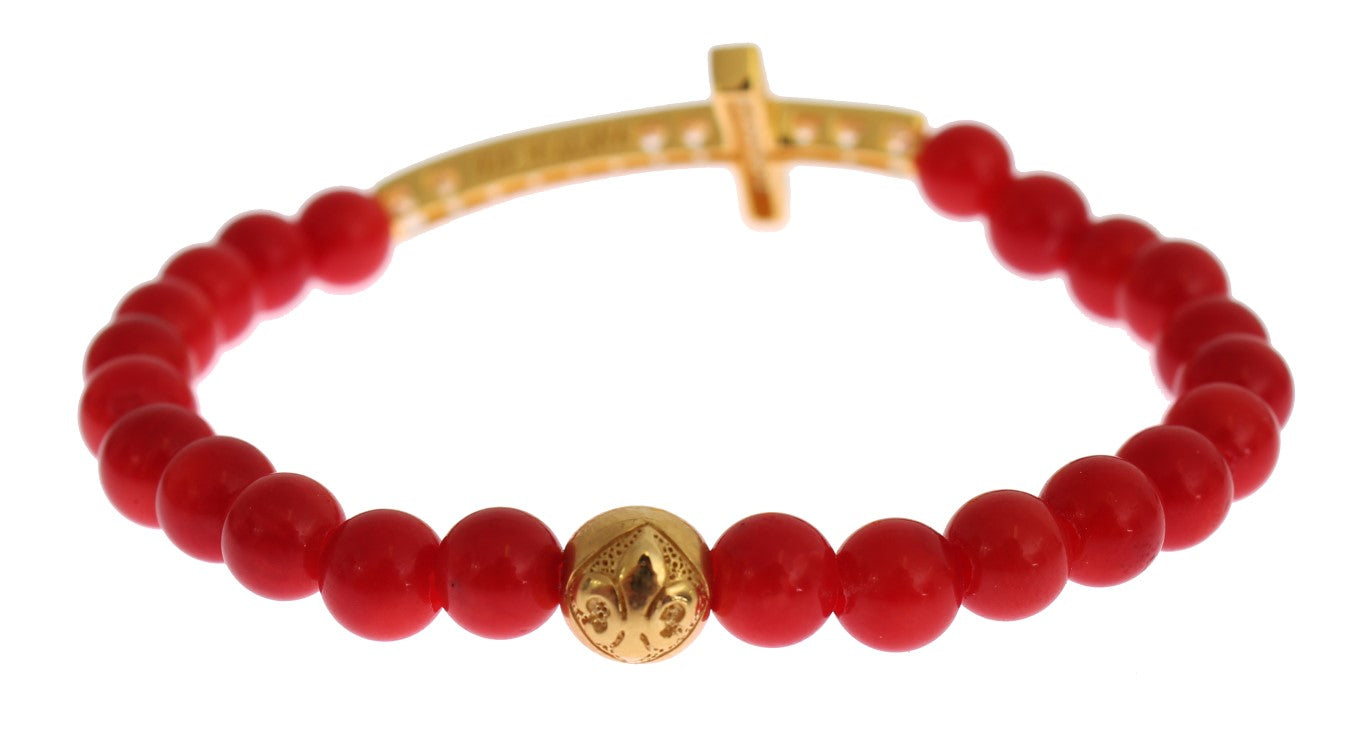 Nialaya Elegant Gold and Red Coral Beaded Bracelet